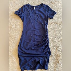 Blue Bodycon Ruched Shirt Dress
